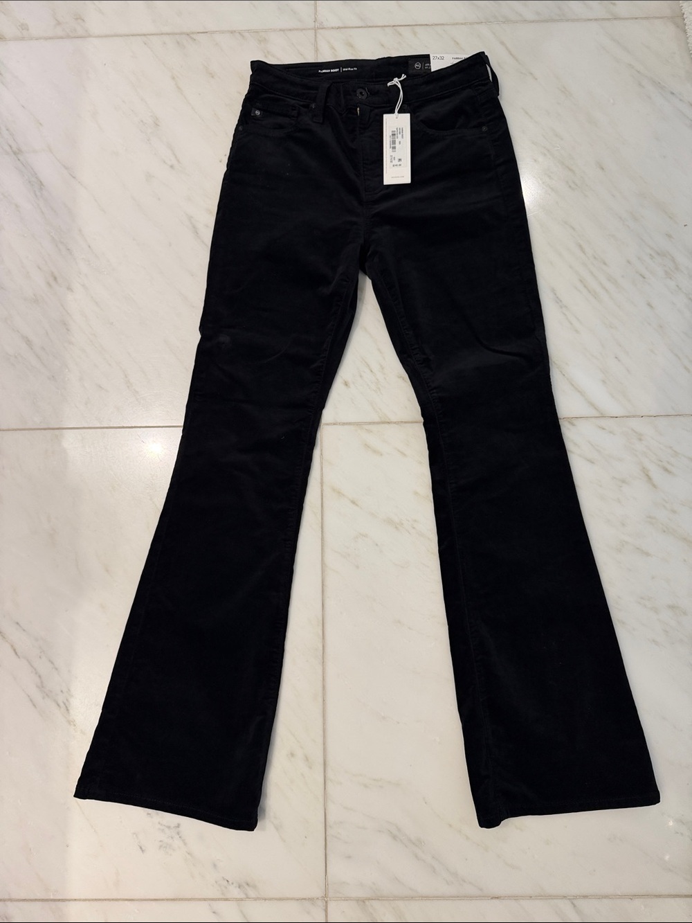 AG black velvet/velour Farrah Boot Flared Jeans